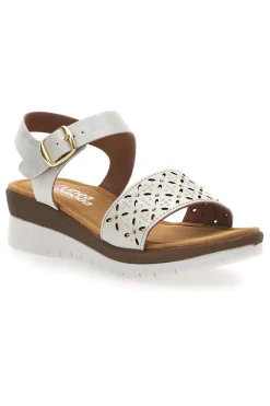 Sandali bianchi con zeppa traforati 7194P-LINEA COMODA Discount