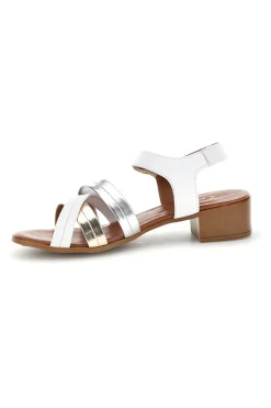 Sandali bianchi e argento in pelle con fasce incrociate 243205-PITTARELLO LOOK