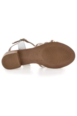Sandali Bianchi e Beige con Tacco a Blocco in Vera Pelle 243110-PITTARELLO LOOK Clearance
