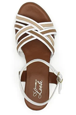 Sandali Bianchi e Beige con Tacco a Blocco in Vera Pelle 243110-PITTARELLO LOOK Clearance