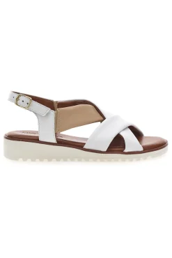 Sandali Bianchi e Beige con Tomaia a Fascia In Vera Pelle 24A030-MIO TEMPO Outlet