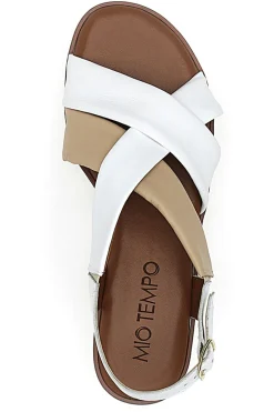 Sandali Bianchi e Beige con Tomaia a Fascia In Vera Pelle 24A030-MIO TEMPO Outlet