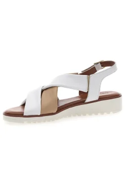 Sandali Bianchi e Beige con Tomaia a Fascia In Vera Pelle 24A030-MIO TEMPO Outlet