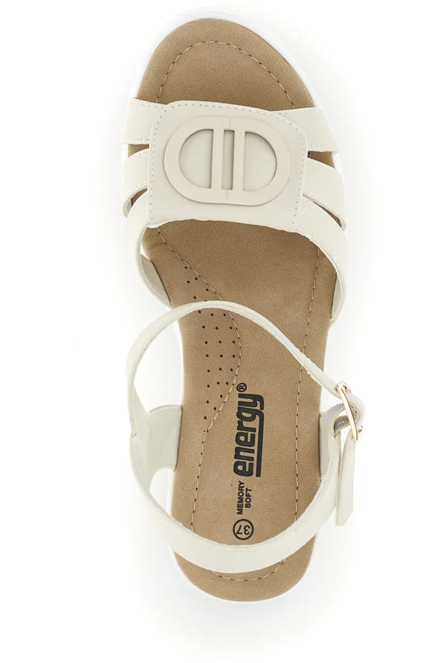 Sandali bianchi e beige con zeppa e dettaglio decorativo E482-ENERGY Outlet
