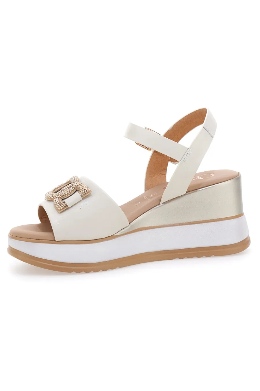 Sandali bianchi in pelle con catena e zeppa Made in Italy 21249-PITTARELLO CLASS Sale