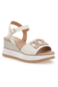 Sandali bianchi in pelle con catena e zeppa Made in Italy 21249-PITTARELLO CLASS Sale