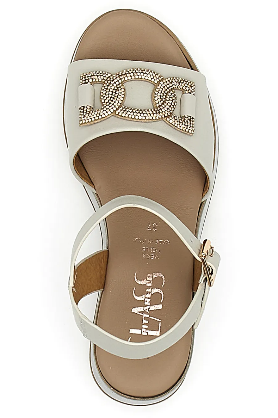 Sandali bianchi in pelle con catena e zeppa Made in Italy 21249-PITTARELLO CLASS Sale
