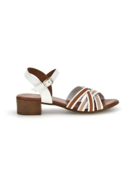 Sandali bianchi in pelle con tacco basso e listini 243110-PITTARELLO LOOK Outlet
