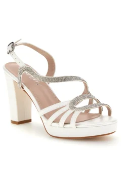 Sandali bianco con cinturini brillanti e tacco largo P702-FIRST LADY New