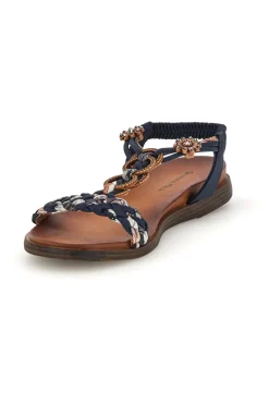 Sandali blu con fasce intrecciate e applicazioni gioiello Quanna mel 560317-QUANNA MELL