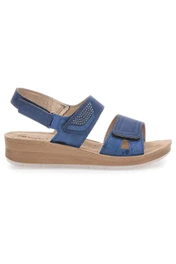 Sandali Blu con Fascia a Velcro e Sottopiede in Pelle 61 FC-INBLU Outlet