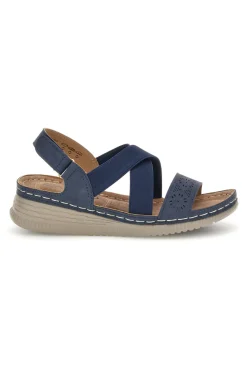 Sandali blu con zeppa e fasce incrociate Q17751-MIO TEMPO New