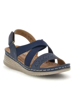 Sandali blu con zeppa e fasce incrociate Q17751-MIO TEMPO New