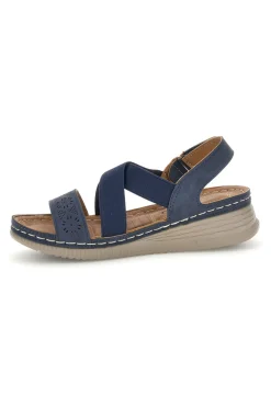 Sandali blu con zeppa e fasce incrociate Q17751-MIO TEMPO New