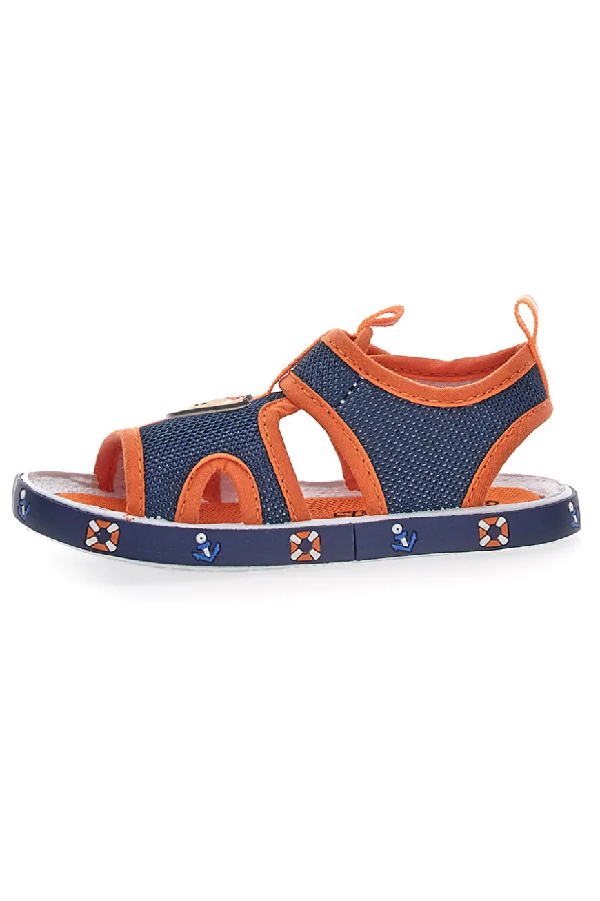 Sandali Blu e Arancione con Orsetto e Macchinina in Tessuto Pitt Kids 2635