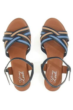 Sandali Blu e Marroni con Tacco a Blocco in Vera Pelle 243110-PITTARELLO LOOK Online