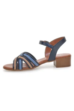 Sandali Blu e Marroni con Tacco a Blocco in Vera Pelle 243110-PITTARELLO LOOK Online