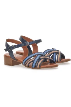 Sandali Blu e Marroni con Tacco a Blocco in Vera Pelle 243110-PITTARELLO LOOK Online