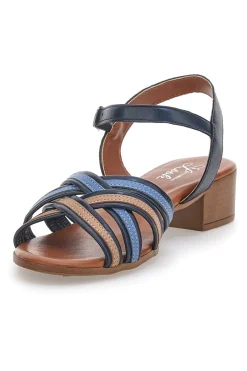 Sandali Blu e Marroni con Tacco a Blocco in Vera Pelle 243110-PITTARELLO LOOK Online