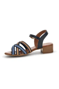 Sandali blu in pelle con tacco basso e listini 243110-PITTARELLO LOOK Clearance