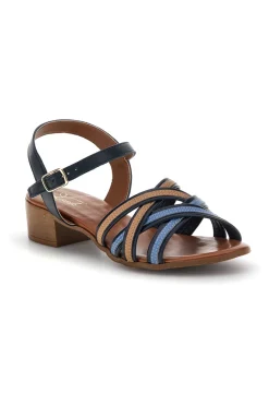 Sandali blu in pelle con tacco basso e listini 243110-PITTARELLO LOOK Clearance