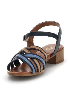 Sandali blu in pelle con tacco basso e listini 243110-PITTARELLO LOOK Clearance