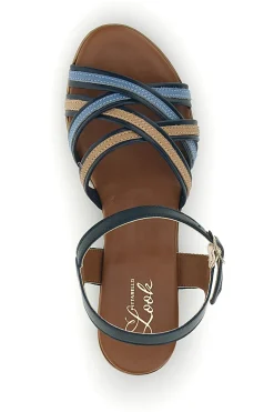 Sandali blu in pelle con tacco basso e listini 243110-PITTARELLO LOOK Clearance