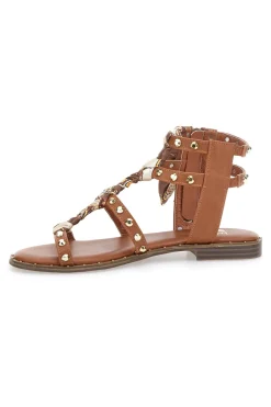 Sandali cuoio con borchie e lacci animalier Me & Me 1660-ME u0026 ME Best