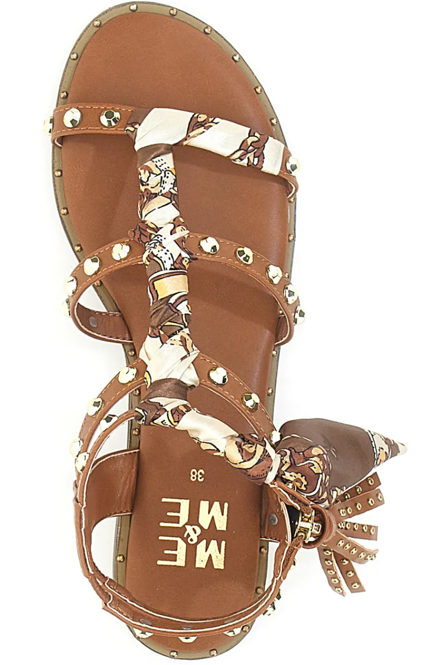 Sandali cuoio con borchie e lacci animalier Me & Me 1660-ME u0026 ME Best