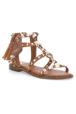 Sandali cuoio con borchie e lacci animalier Me & Me 1660-ME u0026 ME Best