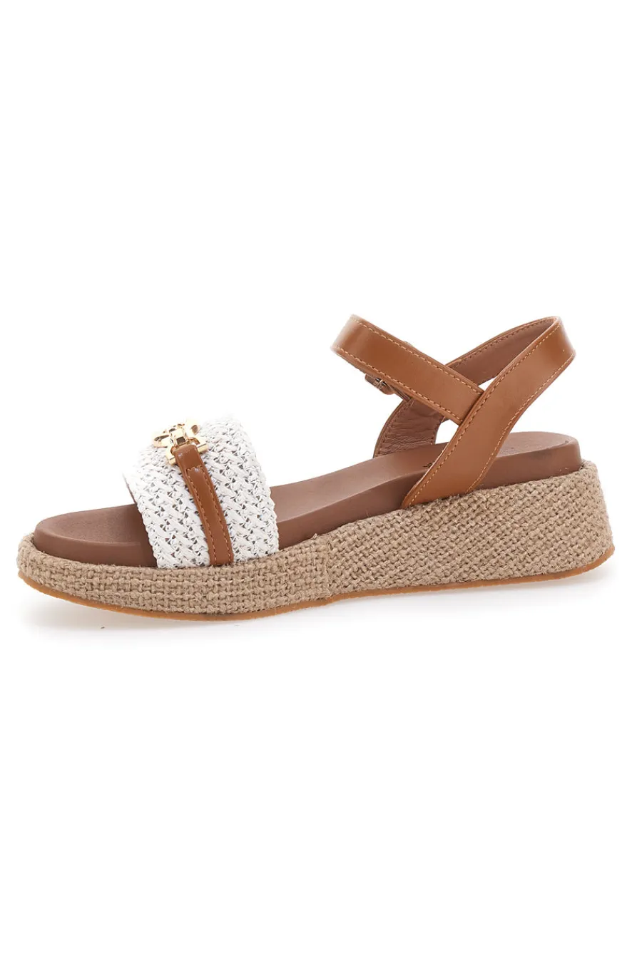 Sandali cuoio e bianco con dettaglio gioiello L25762-PITTARELLO SUN Sale