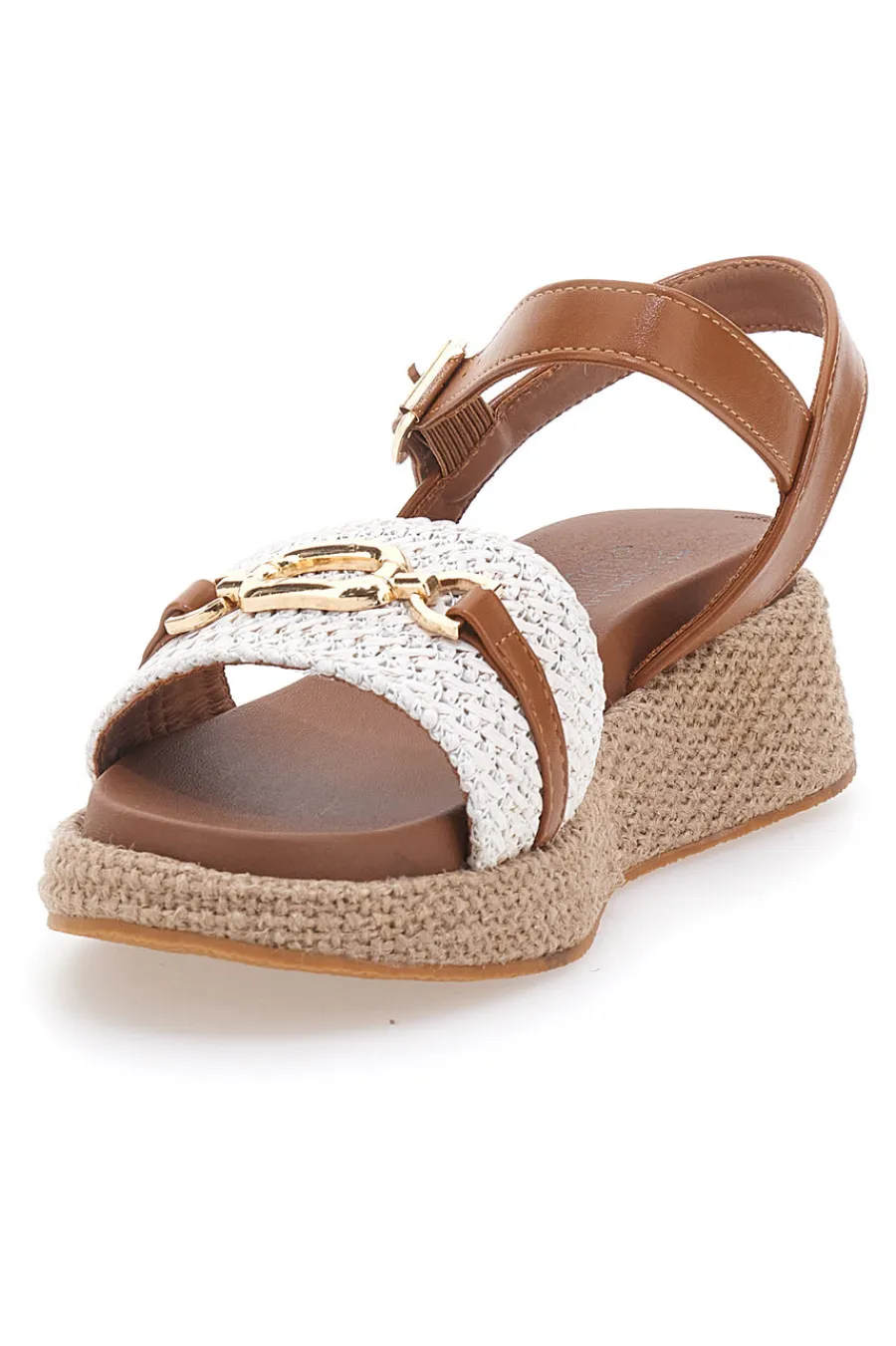 Sandali cuoio e bianco con dettaglio gioiello L25762-PITTARELLO SUN Sale