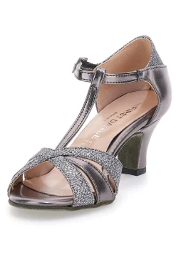 Sandali da ballo argento con cinturino a T e suola in vera pelle 6559-THE FIRST DANCE Online
