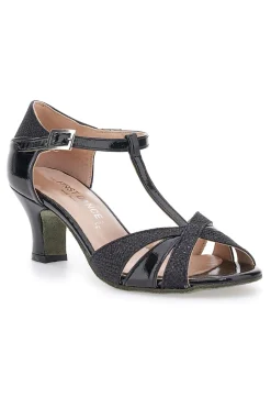 Sandali da ballo neri con cinturino a T e suola in vera pelle 6559-THE FIRST DANCE Clearance