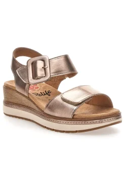 Sandali da donna rosa gold con doppia fascia e zeppa 67172670103-RELIFE Clearance