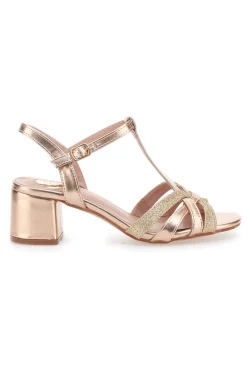 Sandali dorati con tacco basso e glitter 307095-LE HAVRE PARIS Sale