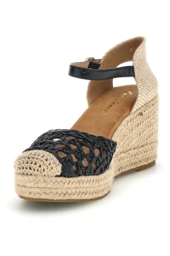 Sandali Espadrillas neri con zeppa e cinturino P714-FUN BEACH New