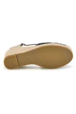 Sandali Espadrillas neri con zeppa e cinturino P714-FUN BEACH New