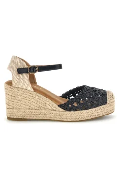 Sandali Espadrillas neri con zeppa e cinturino P714-FUN BEACH New