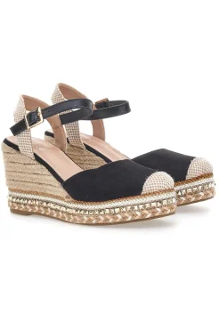 Sandali Espadrillas Neri Con Zeppa e Fibbia 322290-PITTARELLO SUN Online