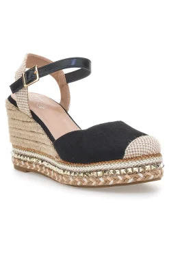 Sandali Espadrillas Neri Con Zeppa e Fibbia 322290-PITTARELLO SUN Online