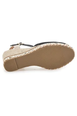 Sandali Espadrillas Neri Con Zeppa e Fibbia 322290-PITTARELLO SUN Online