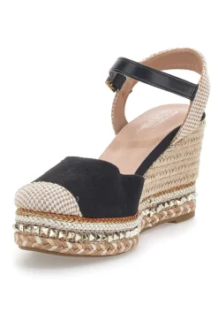Sandali Espadrillas Neri Con Zeppa e Fibbia 322290-PITTARELLO SUN Online