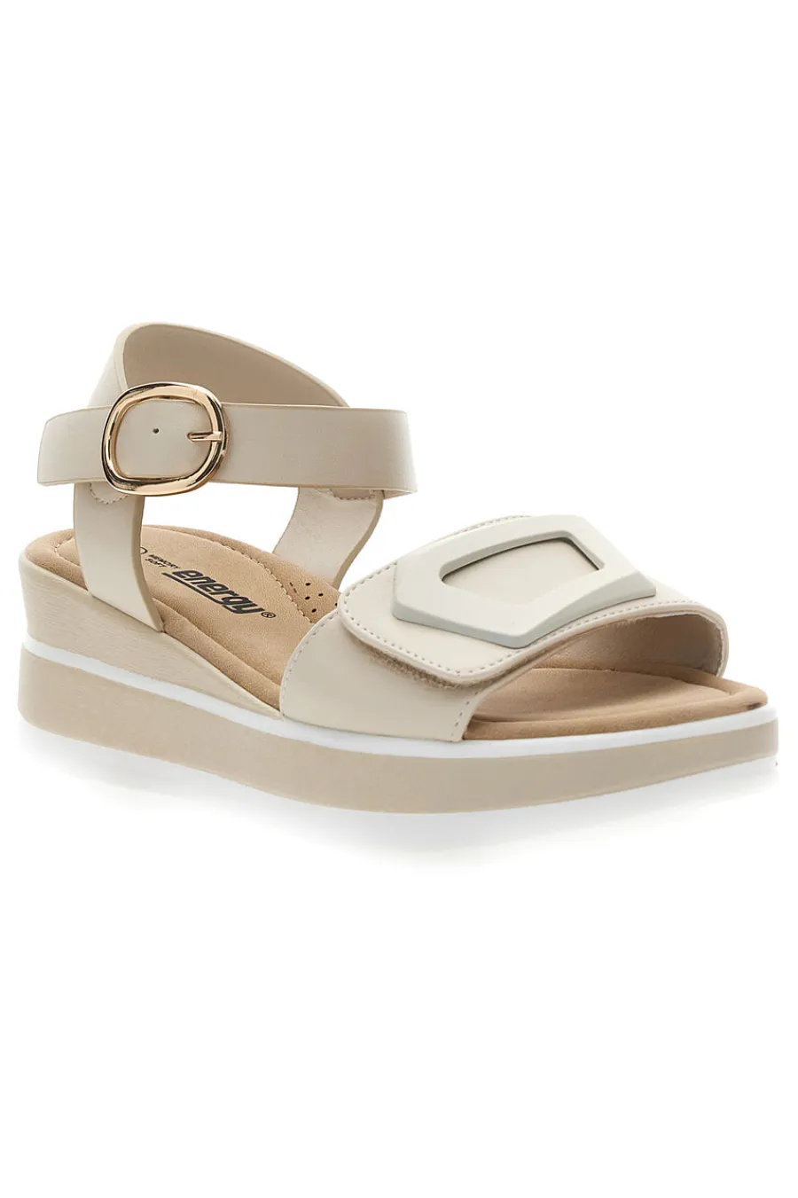 Sandali flat beige con maxi fibbia decorativa E475-ENERGY Sale