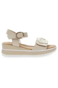 Sandali flat beige con maxi fibbia decorativa E475-ENERGY Sale