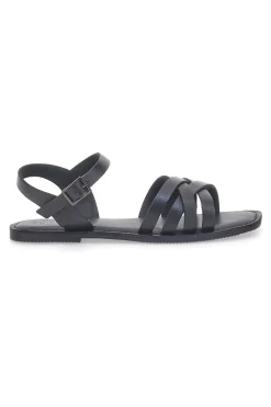 Sandali flat neri con fasce incrociate e cinturino alla caviglia A99311101-PITTARELLO SUN Discount