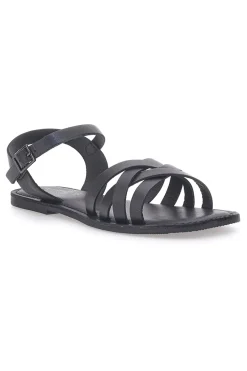 Sandali flat neri con fasce incrociate e cinturino alla caviglia A99311101-PITTARELLO SUN Discount