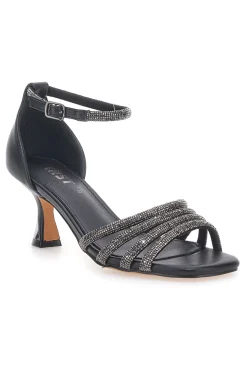 Sandali Gioiello Neri con Tacco Basso e Cinturini con Glitter 612-THE FIRST