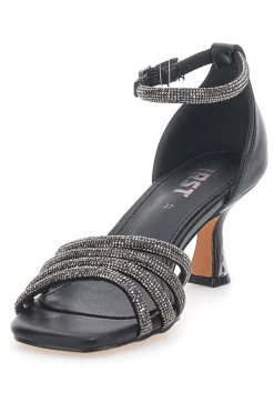 Sandali Gioiello Neri con Tacco Basso e Cinturini con Glitter 612-THE FIRST