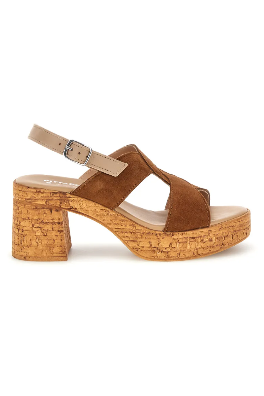 Sandali in pelle marrone con tacco largo e plateau 322418379-PITTARELLO Clearance